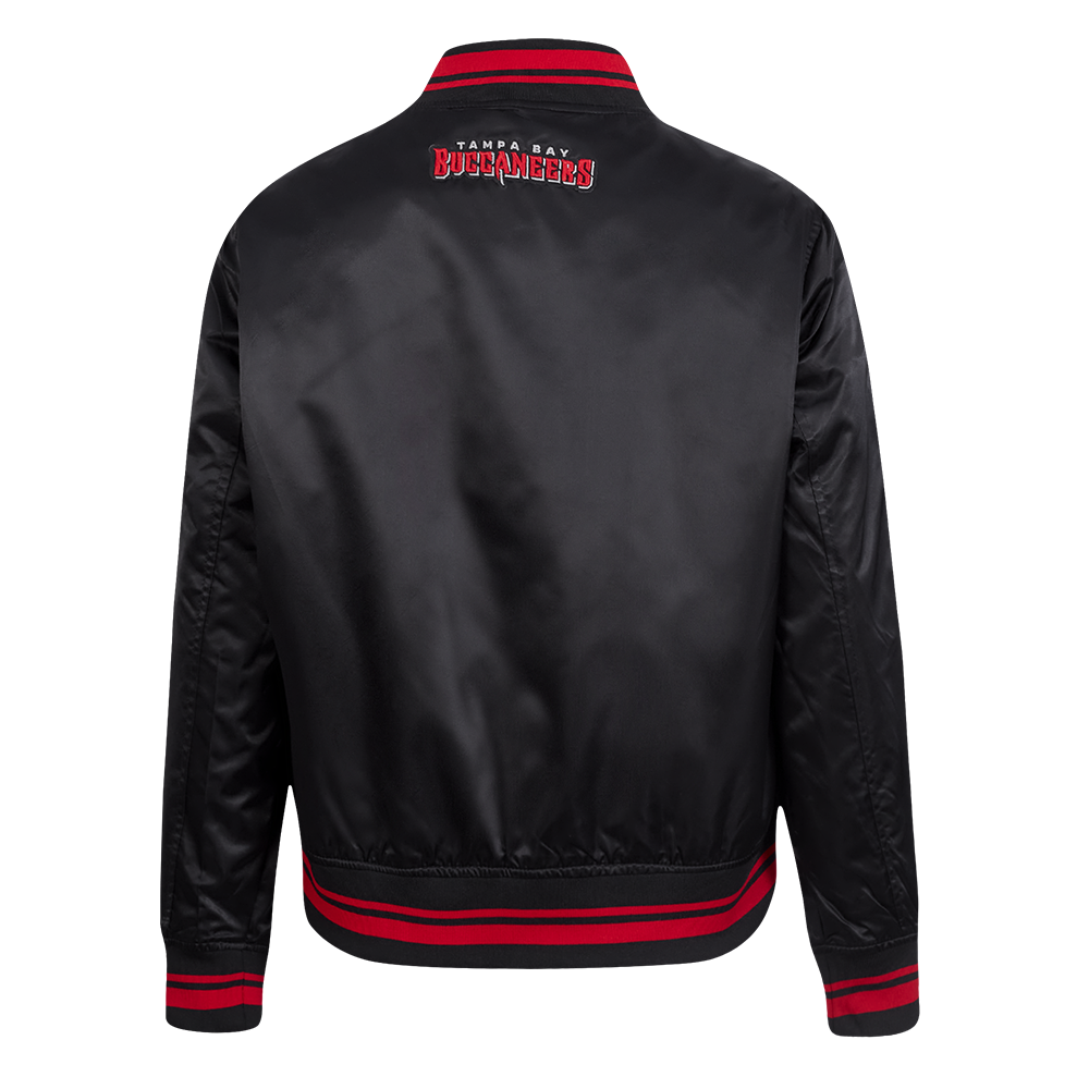 NFL TAMPA BAY BUCCANEERS SCRIPT TAIL BLOUSON EN SATIN POUR FEMME (NOIR/ROUGE/NOIR)