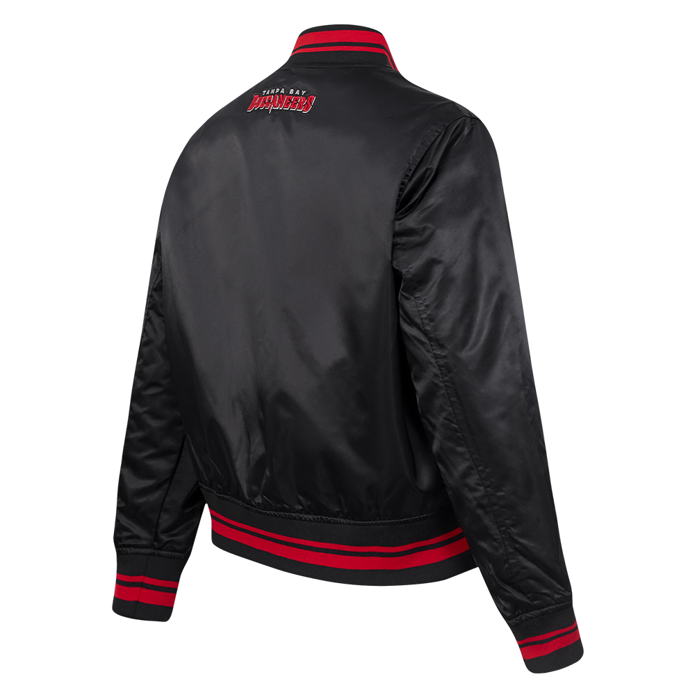 NFL TAMPA BAY BUCCANEERS SCRIPT TAIL BLOUSON EN SATIN POUR FEMME (NOIR/ROUGE/NOIR)