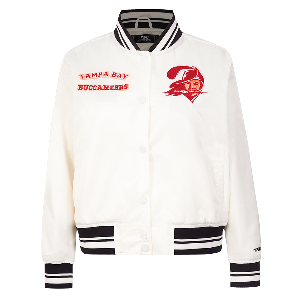 NFL TAMPA BAY BUCCANEERS RETRO CLASSIC WOMEN'S RIB SATIN JACKET (EGGSHELL/ BLACK)
