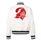 NFL TAMPA BAY BUCCANEERS RETRO CLASSIC WOMEN'S RIB SATIN JACKET (EGGSHELL/ BLACK)
