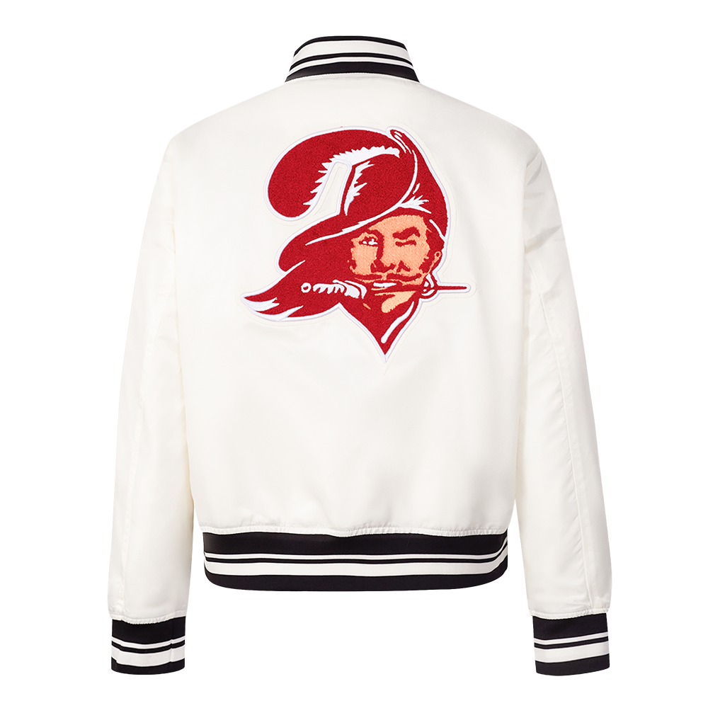 NFL TAMPA BAY BUCCANEERS RETRO CLASSIC WOMEN'S RIB SATIN JACKET (EGGSHELL/ BLACK)