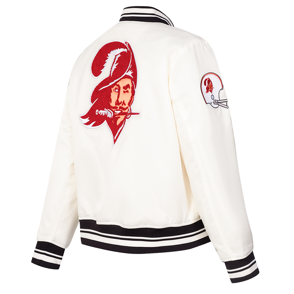 NFL TAMPA BAY BUCCANEERS RETRO CLASSIC WOMEN'S RIB SATIN JACKET (EGGSHELL/ BLACK)