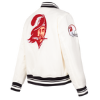 NFL TAMPA BAY BUCCANEERS RETRO CLASSIC WOMEN'S RIB SATIN JACKET (EGGSHELL/ BLACK)
