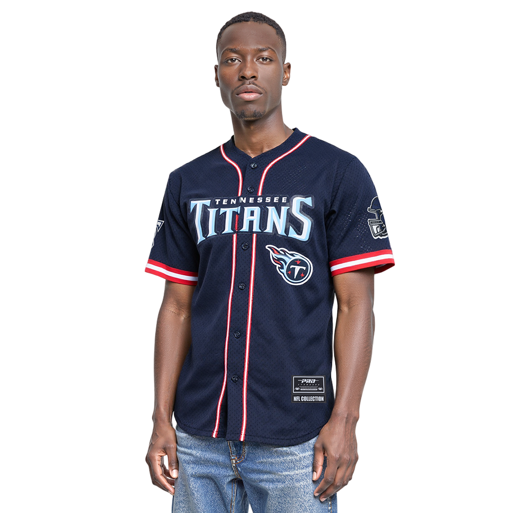 NFL TENNESSEE TITANS CLASSIC MEN'S MESH BUTTON DOWN JERSEY (MIDNIGHT NAVY/RED)
