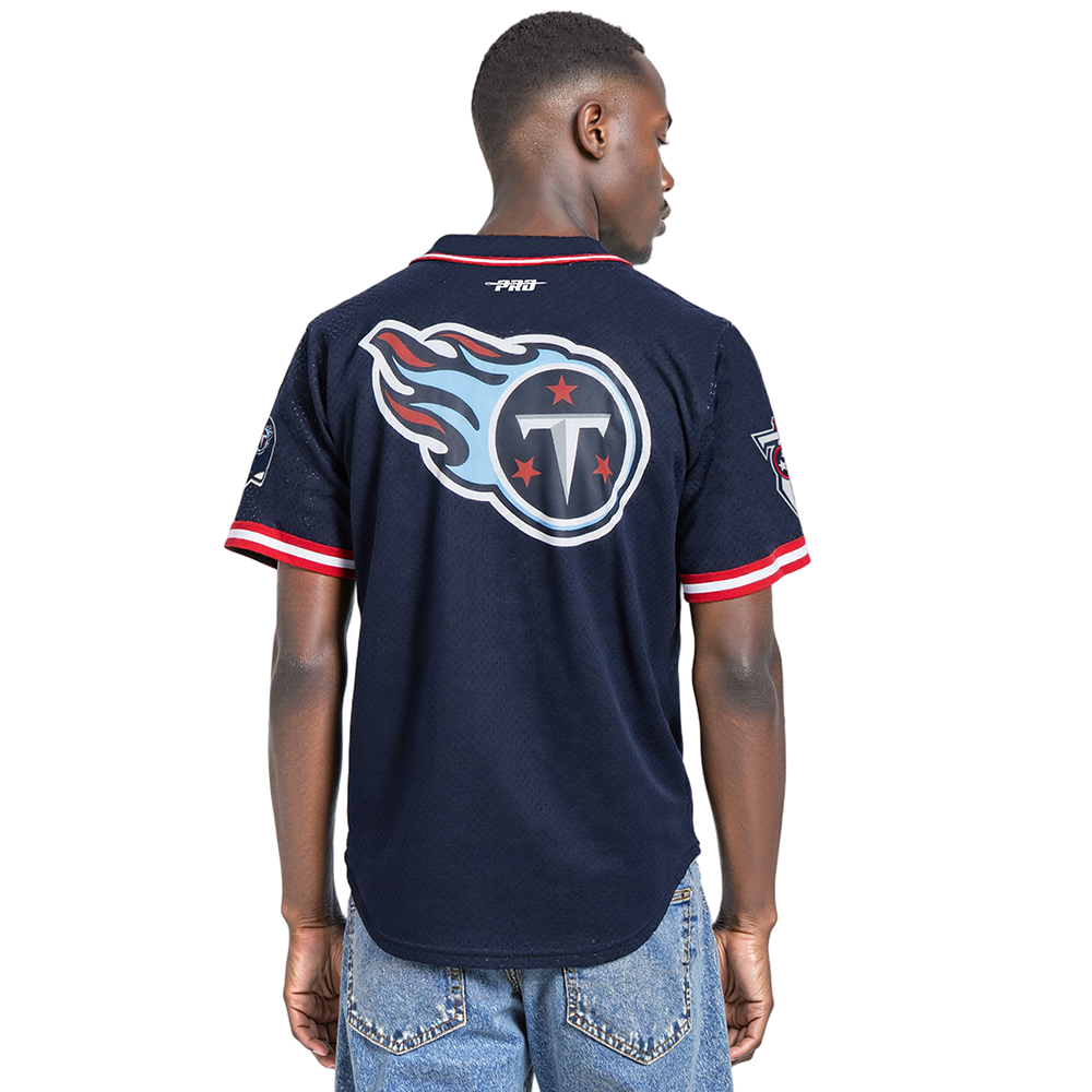NFL TENNESSEE TITANS CLASSIC MEN'S MESH BUTTON DOWN JERSEY (MIDNIGHT NAVY/RED)