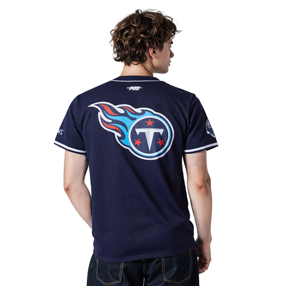 NFL TENNESSEE TITANS SCRIPT TAIL CHEMISE BOUTONNÉE EN FILET POUR HOMME (MARINE MINUIT)