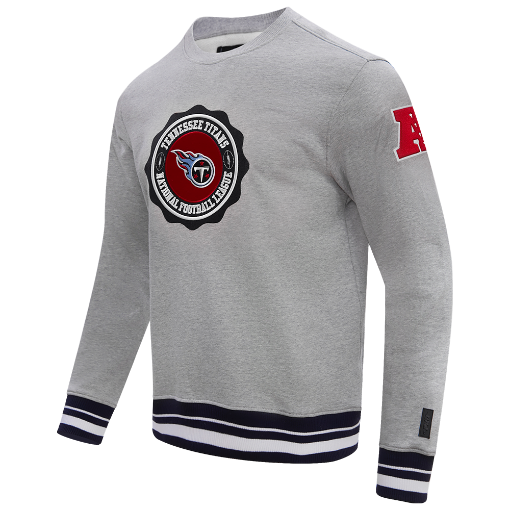 NFL TENNESSEE TITANS CREST EMBLEM MEN'S RIB CREWNECK (HEATHER GREY/MIDNIGHT NAVY)