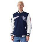 NFL TENNESSEE TITANS SCRIPT TAIL MEN'S VARSITY JACKET (MIDNIGHT NAVY/WHITE)