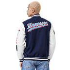 NFL TENNESSEE TITANS SCRIPT TAIL MEN'S VARSITY JACKET (MIDNIGHT NAVY/WHITE)