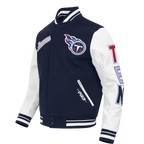 NFL TENNESSEE TITANS SCRIPT TAIL MEN'S VARSITY JACKET (MIDNIGHT NAVY/WHITE)