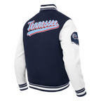 NFL TENNESSEE TITANS SCRIPT TAIL MEN'S VARSITY JACKET (MIDNIGHT NAVY/WHITE)