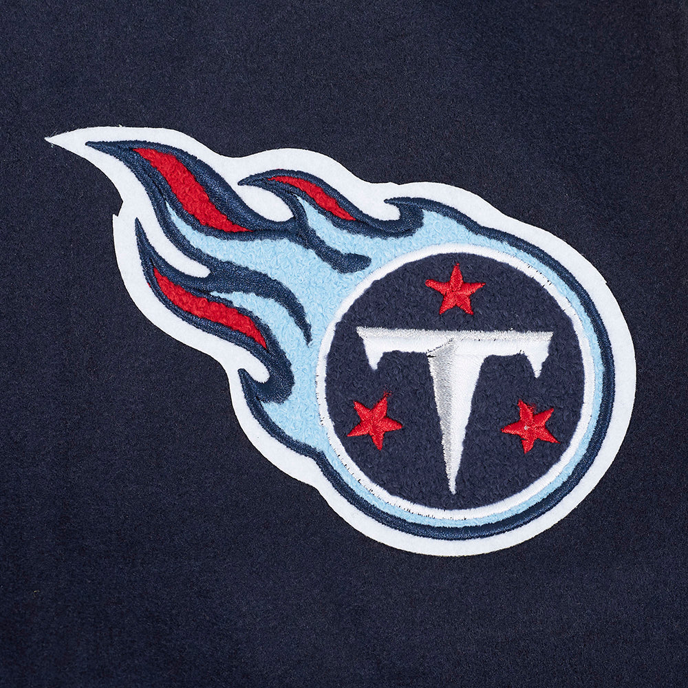 NFL TENNESSEE TITANS SCRIPT TAIL MEN'S VARSITY JACKET (MIDNIGHT NAVY/WHITE)
