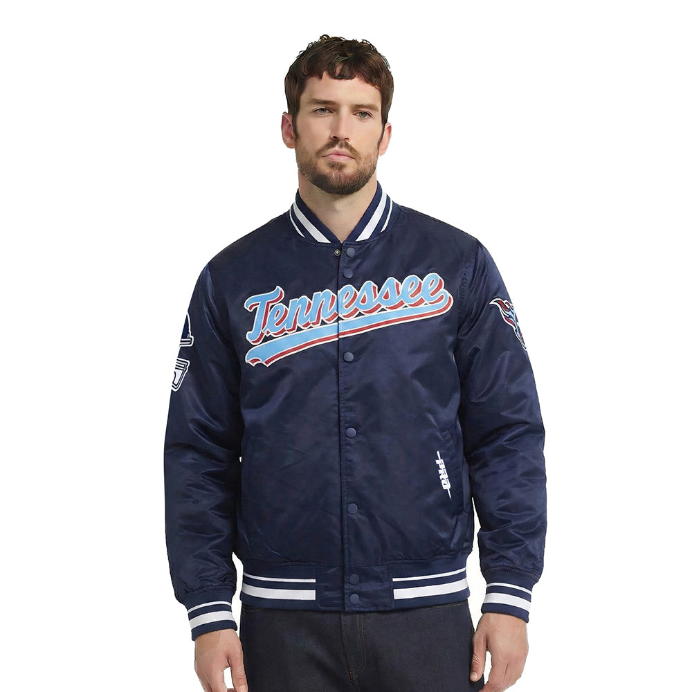 NFL TENNESSEE TITANS SCRIPT TAIL MEN'S SATIN JACKET (MIDNIGHT NAVY)