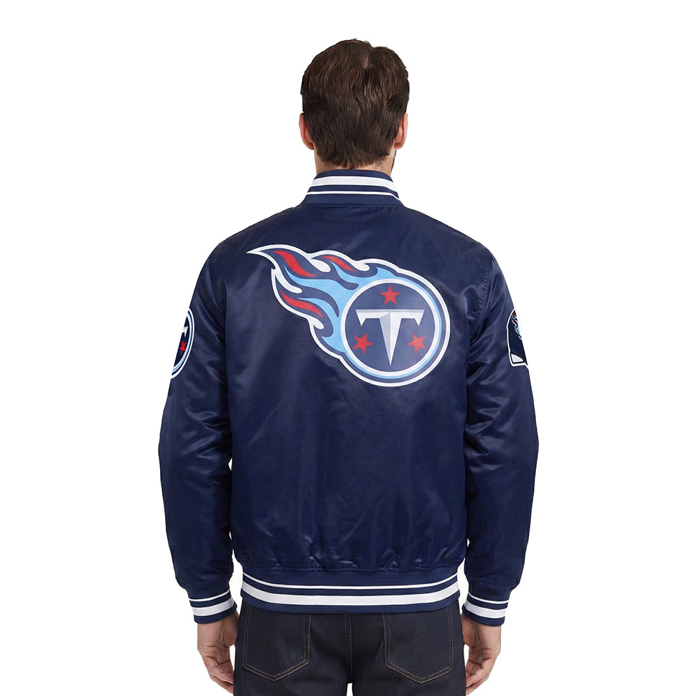 NFL TENNESSEE TITANS SCRIPT TAIL MEN'S SATIN JACKET (MIDNIGHT NAVY)