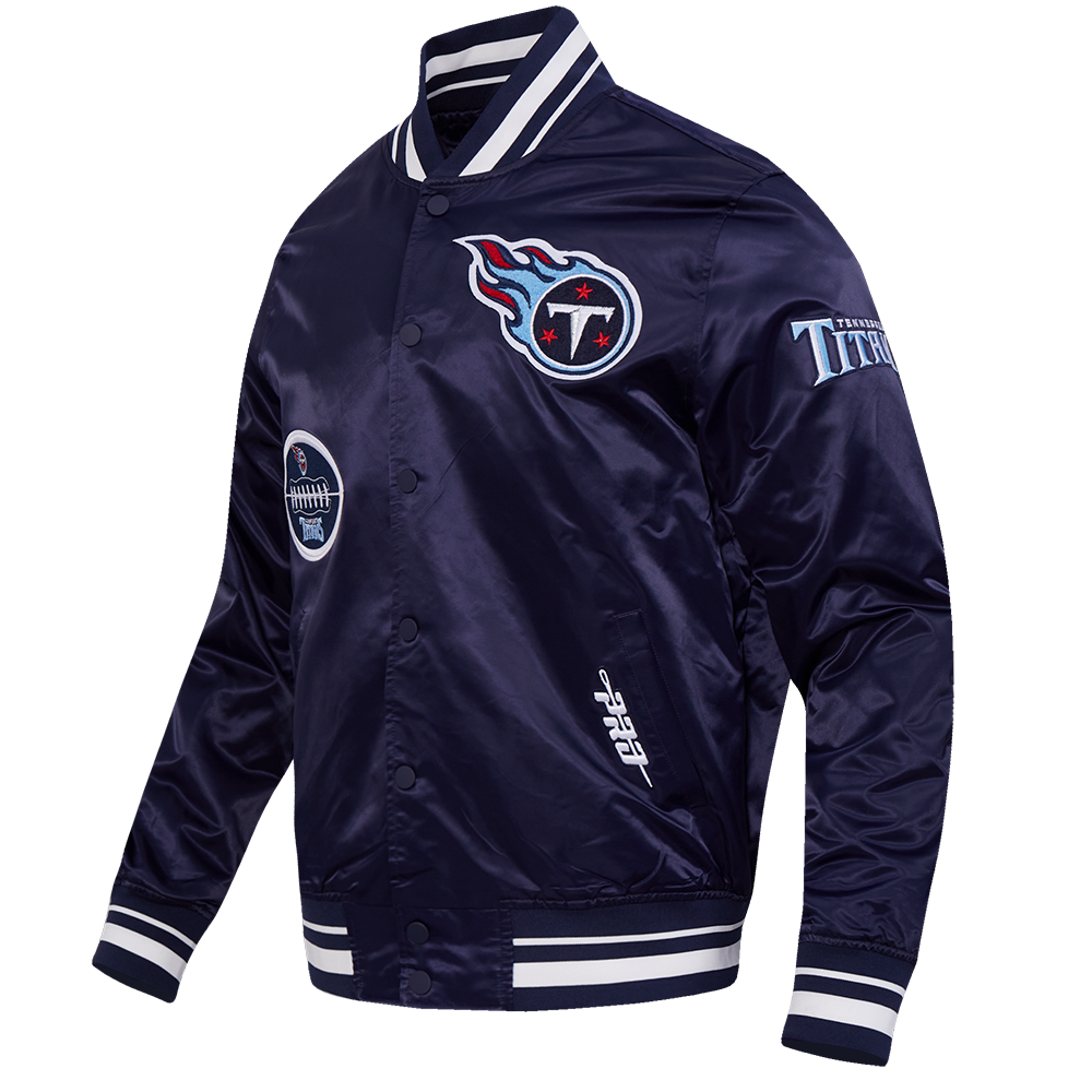 NFL TENNESSEE TITANS OLD ENGLISH MEN'S RIB SATIN JACKET (MIDNIGHT NAVY)