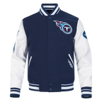 NFL TENNESSEE TITANS OLD ENGLISH MEN'S RIB WOOL VARSITY JACKET (MIDNIGHT NAVY/WHITE)