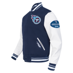 NFL TENNESSEE TITANS OLD ENGLISH MEN'S RIB WOOL VARSITY JACKET (MIDNIGHT NAVY/WHITE)