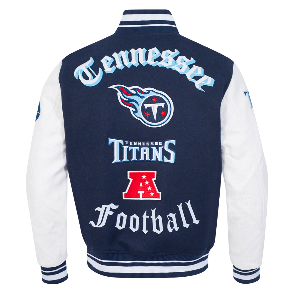 NFL TENNESSEE TITANS OLD ENGLISH MEN'S RIB WOOL VARSITY JACKET (MIDNIGHT NAVY/WHITE)