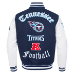 NFL TENNESSEE TITANS OLD ENGLISH MEN'S RIB WOOL VARSITY JACKET (MIDNIGHT NAVY/WHITE)