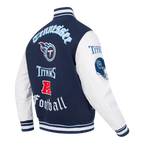 NFL TENNESSEE TITANS OLD ENGLISH MEN'S RIB WOOL VARSITY JACKET (MIDNIGHT NAVY/WHITE)