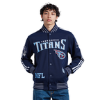 NFL TENNESSEE TITANS BLOUSON PRO GAME DAY EN MAILLE DOUBLE POUR HOMME (MARINE MINUIT/BLANC)