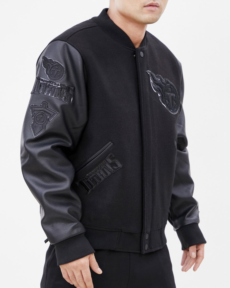 NFL TENNESSEE TITANS TRIPLE TRIPLE BLACK WOOL MEN'S VARSITY JACKET (TRIPLE BLACK)