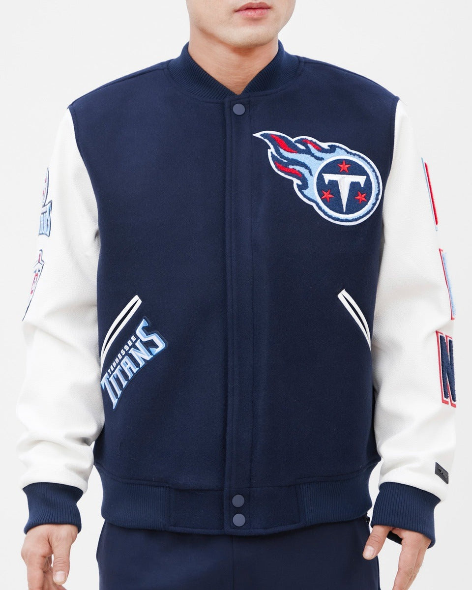 NFL TENNESSEE TITANS CLASSIC BLOUSON COLLÉGIAL EN LAINE POUR HOMME (MARINE MINUIT/BLANC)