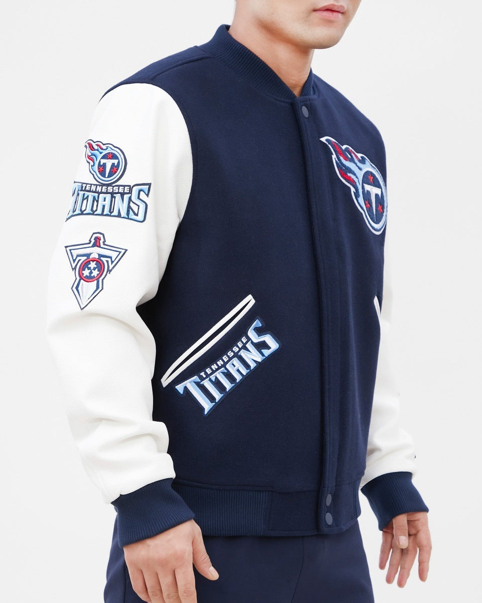 NFL TENNESSEE TITANS CLASSIC BLOUSON COLLÉGIAL EN LAINE POUR HOMME (MARINE MINUIT/BLANC)
