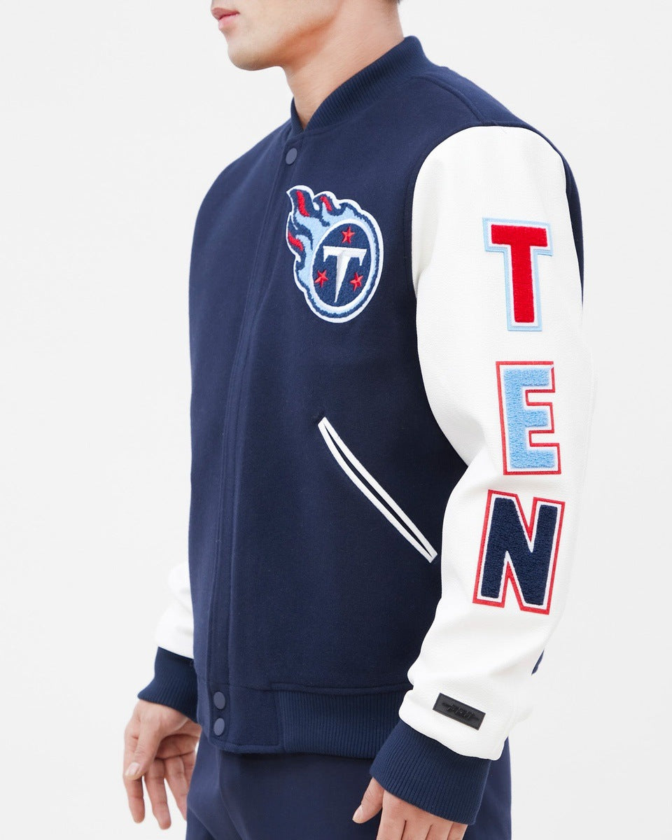 NFL TENNESSEE TITANS CLASSIC BLOUSON COLLÉGIAL EN LAINE POUR HOMME (MARINE MINUIT/BLANC)