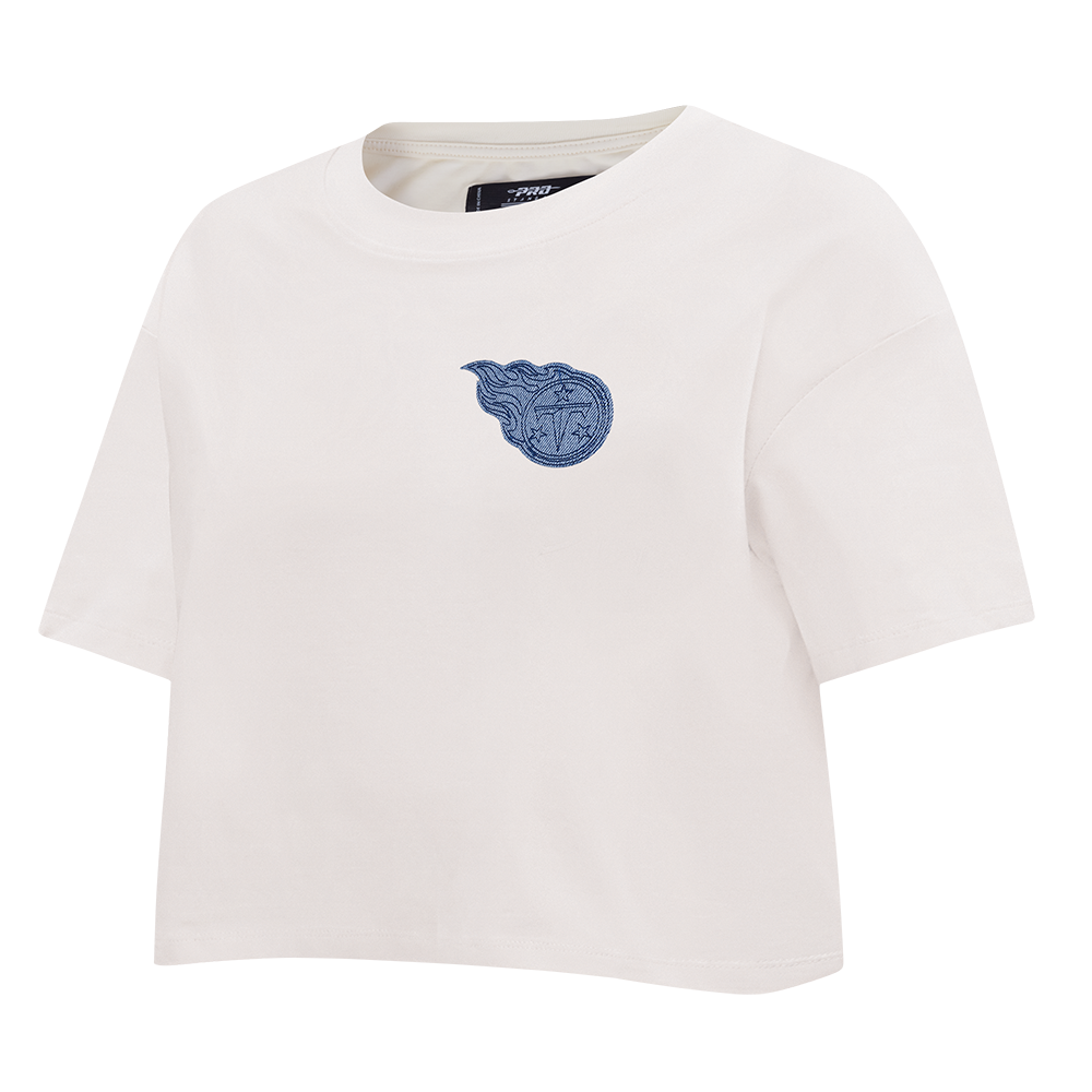 NFL TENNESSEE TITANS VARSITY BLUES T-SHIRT EN JERSEY SIMPLE À COUPE CARRÉE POUR FEMME (LIN)