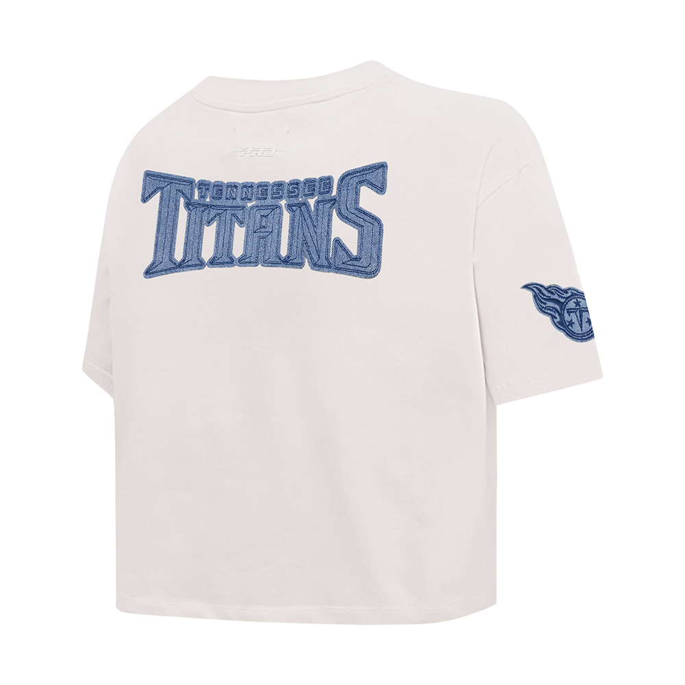 NFL TENNESSEE TITANS VARSITY BLUES T-SHIRT EN JERSEY SIMPLE À COUPE CARRÉE POUR FEMME (LIN)