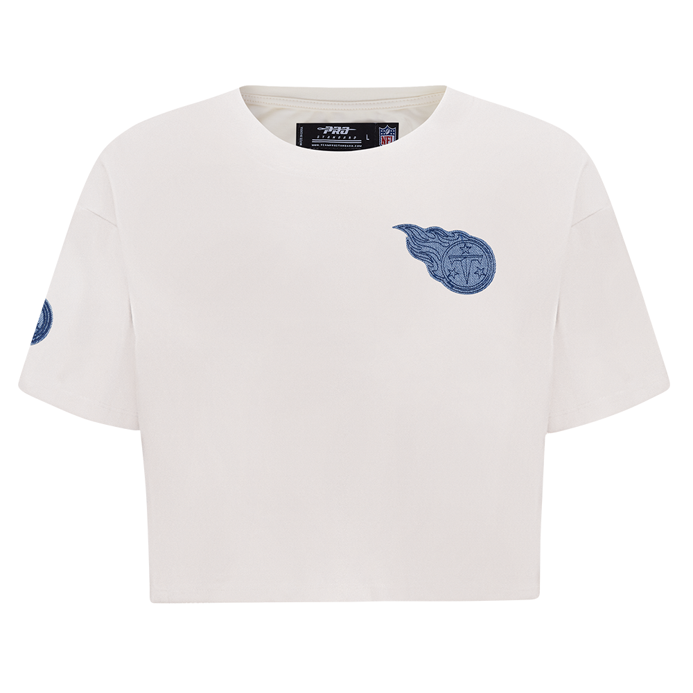 NFL TENNESSEE TITANS VARSITY BLUES T-SHIRT EN JERSEY SIMPLE À COUPE CARRÉE POUR FEMME (LIN)