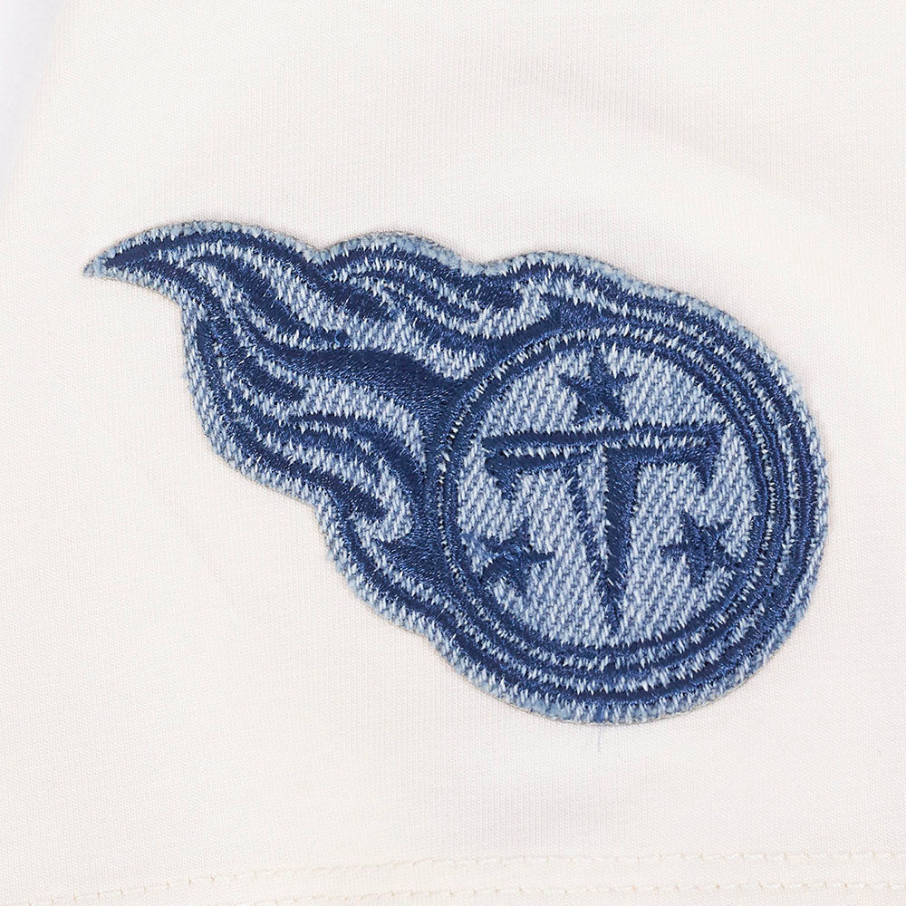 NFL TENNESSEE TITANS VARSITY BLUES T-SHIRT EN JERSEY SIMPLE À COUPE CARRÉE POUR FEMME (LIN)