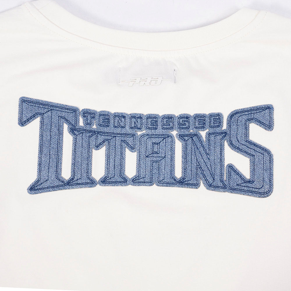 NFL TENNESSEE TITANS VARSITY BLUES T-SHIRT EN JERSEY SIMPLE À COUPE CARRÉE POUR FEMME (LIN)