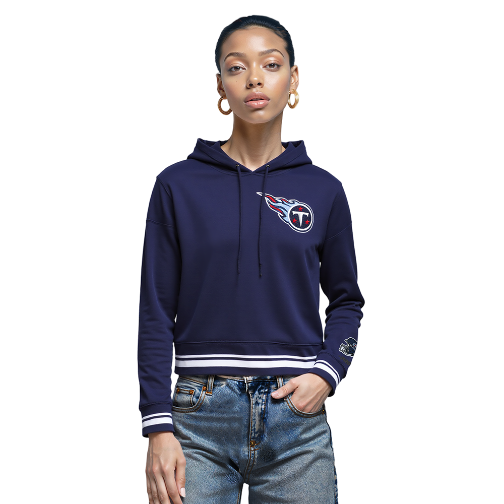 NFL TENNESSEE TITANS MASHUP WOMEN'S RIB CROPPED PO HOODIE (MIDNIGHT NAVY)