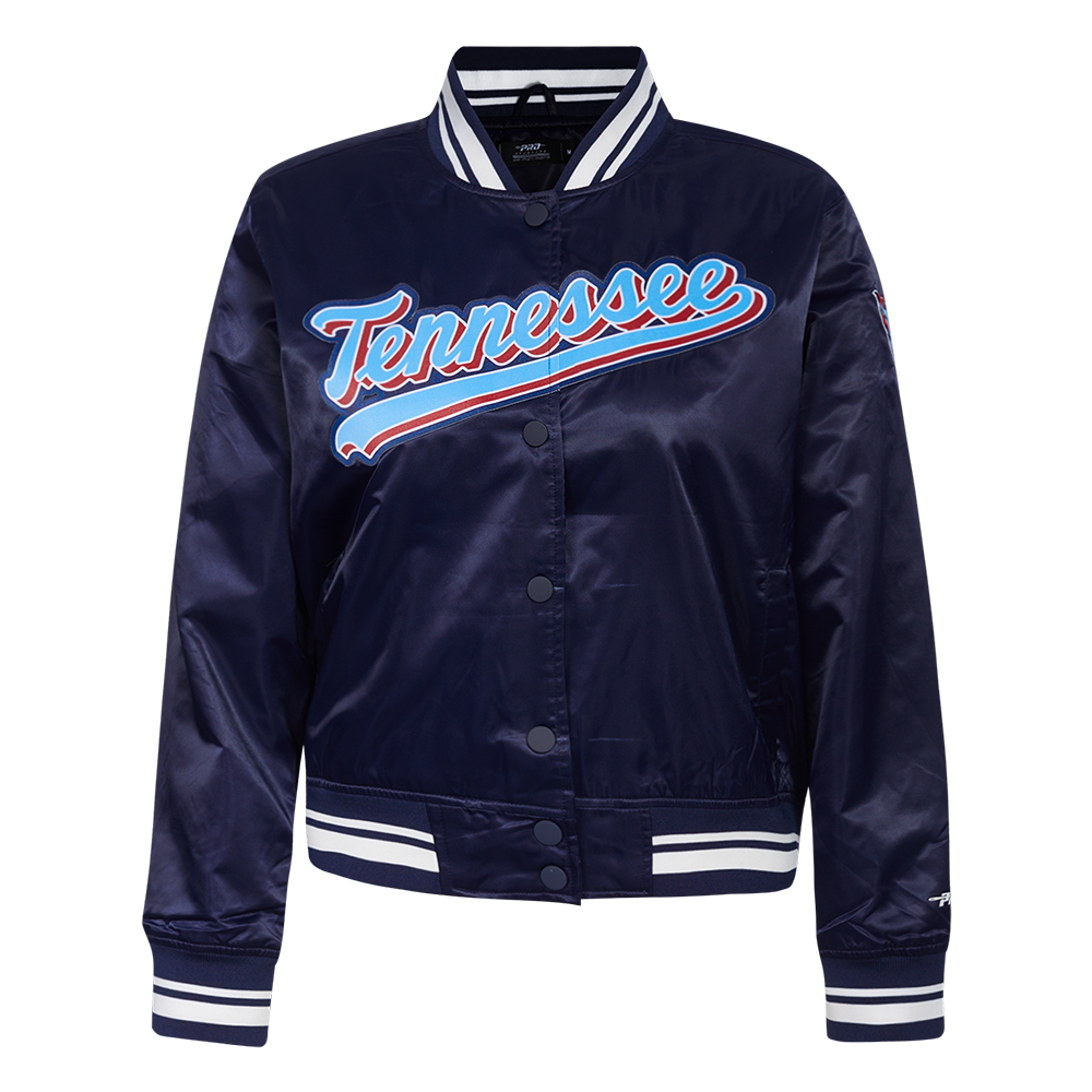 NFL TENNESSEE TITANS SCRIPT TAIL WOMEN'S SATIN JACKET (MIDNIGHT NAVY)