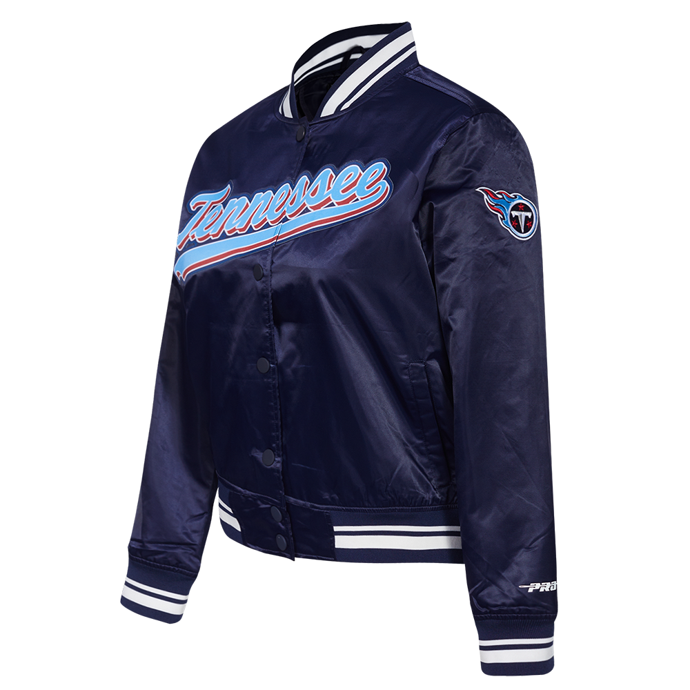 NFL TENNESSEE TITANS SCRIPT TAIL WOMEN'S SATIN JACKET (MIDNIGHT NAVY)