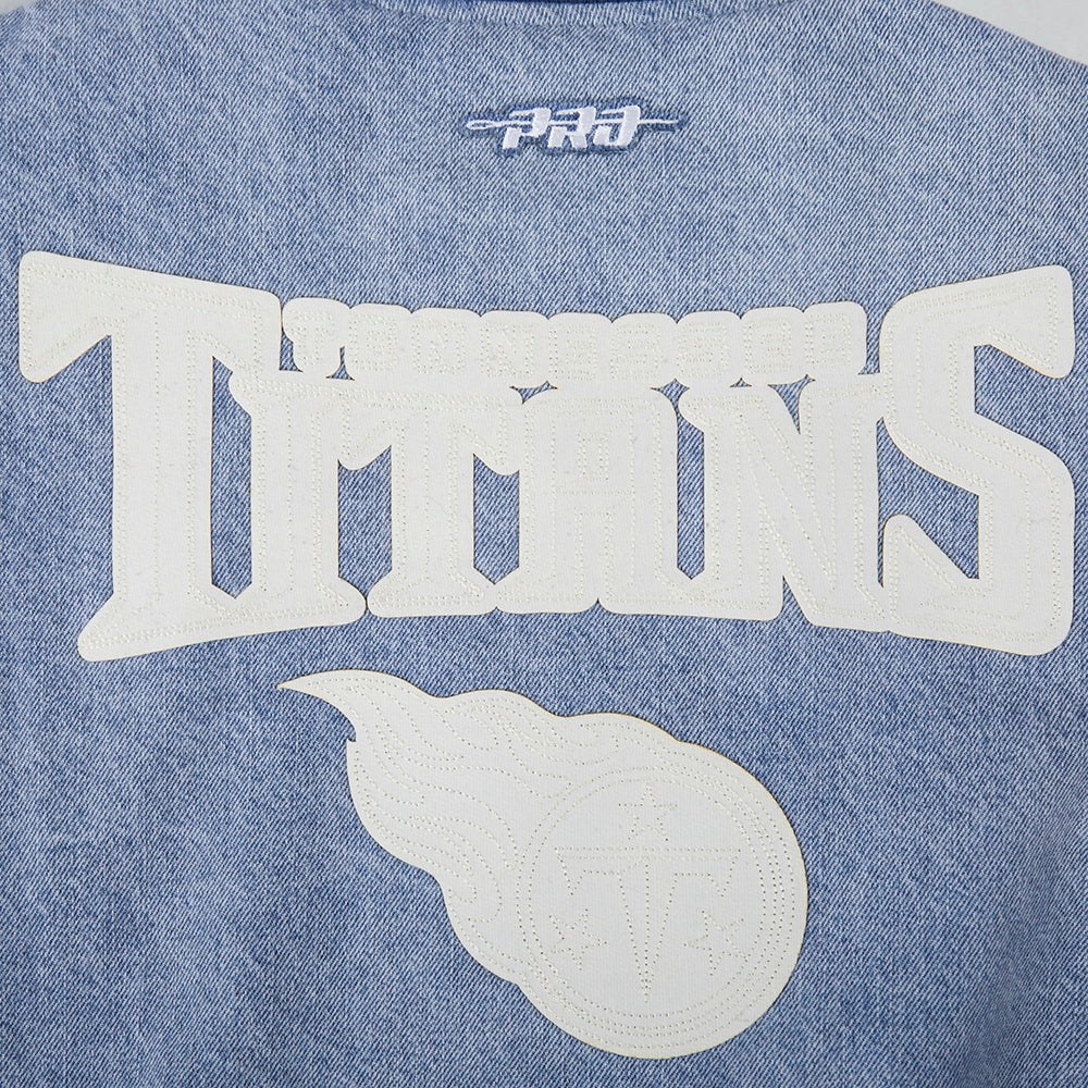 NFL TENNESSEE TITANS VARSITY BLUES WOMEN'S DENIM VARSITY JACKET (DENIM/LINEN)