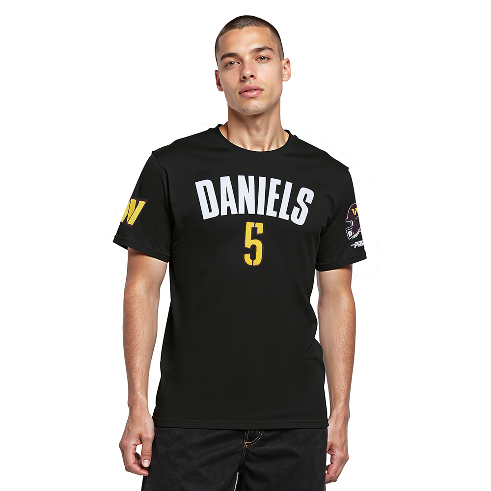 NFL WASHINGTON COMMANDERS JAYDEN DANIELS #5 CLASSIC PNN T-SHIRT EN JERSEY SIMPLE POUR HOMME (NOIR)