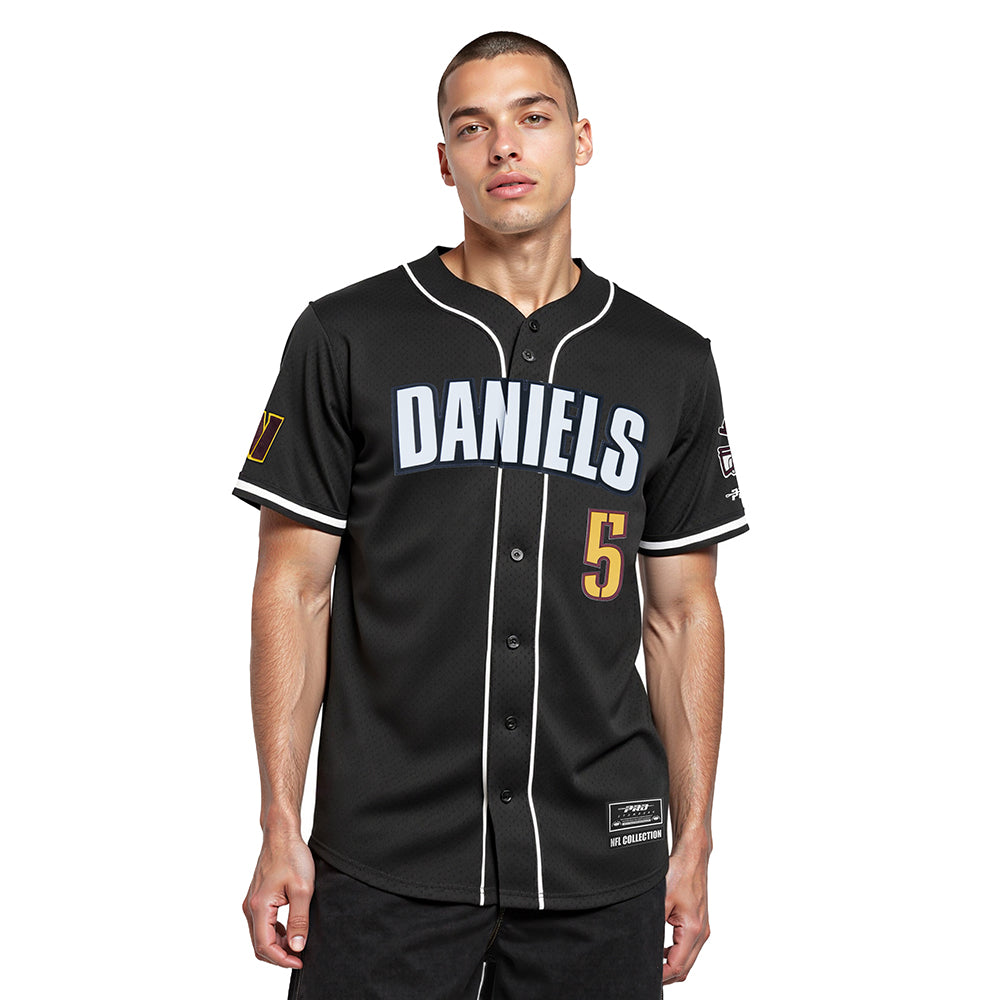 NFL WASHINGTON COMMANDERS JAYDEN DANIELS #5 CLASSIC MESH PNN CHEMISE BOUTONNÉE EN FILET POUR HOMME (NOIR)