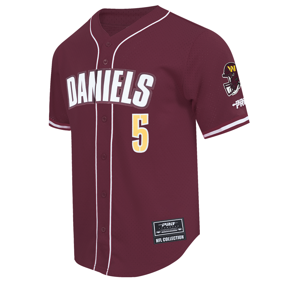 NFL WASHINGTON COMMANDERS JAYDEN DANIELS #5 CLASSIC MESH PNN MEN'S MESH BUTTON DOWN SHIRT (WINE)