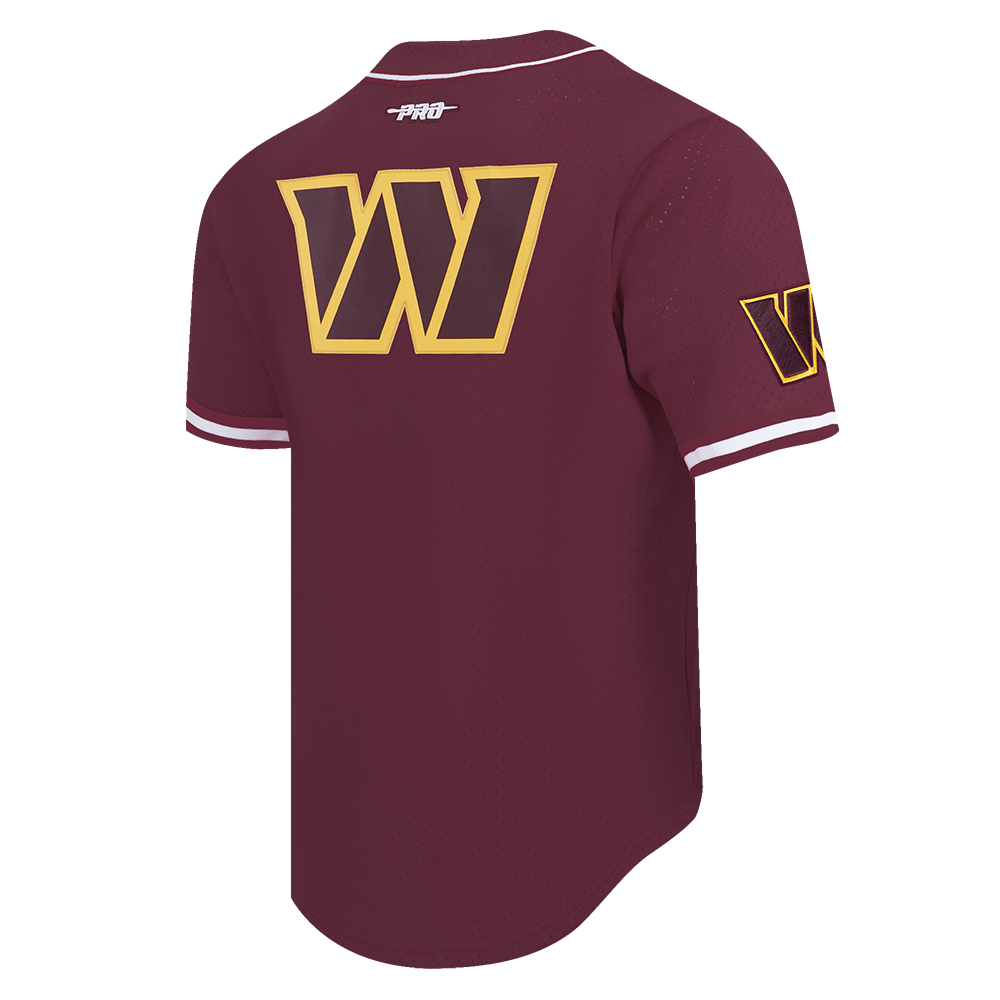 NFL WASHINGTON COMMANDERS JAYDEN DANIELS #5 CLASSIC MESH PNN MEN'S MESH BUTTON DOWN SHIRT (WINE)