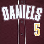 NFL WASHINGTON COMMANDERS JAYDEN DANIELS #5 CLASSIC MESH PNN MEN'S MESH BUTTON DOWN SHIRT (WINE)