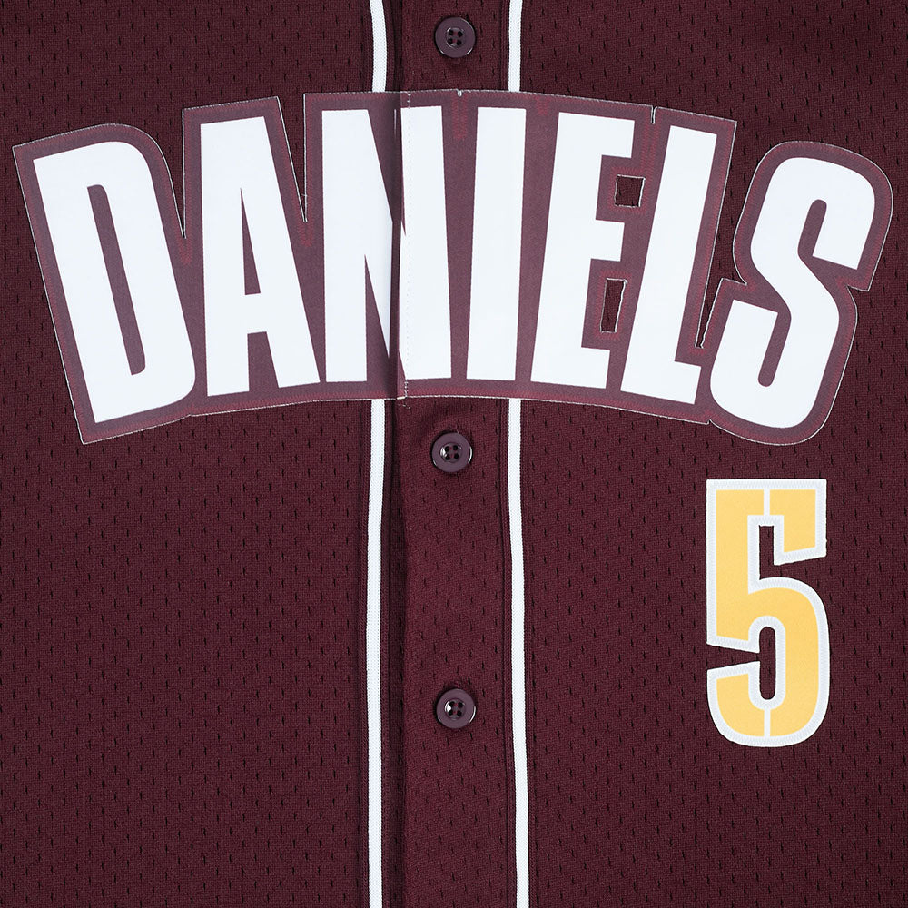 NFL WASHINGTON COMMANDERS JAYDEN DANIELS #5 CLASSIC MESH PNN MEN'S MESH BUTTON DOWN SHIRT (WINE)
