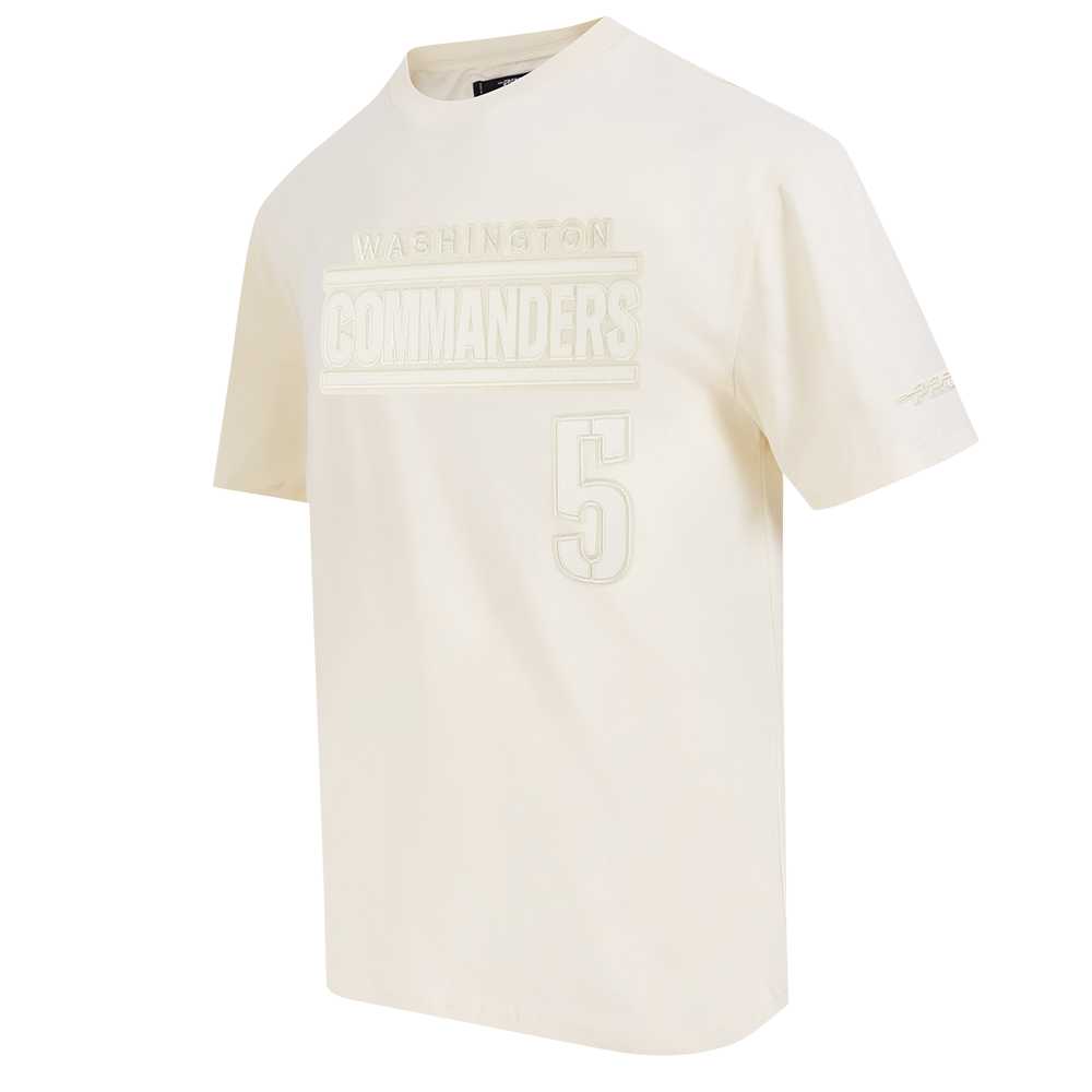 NFL WASHINGTON COMMANDERS JAYDEN DANIELS #5 NEUTRAL PNN T-SHIRT EN JERSEY DE COTON À ÉPAULES TOMBANTES POUR HOMME (COQUILLE D'ŒUF)