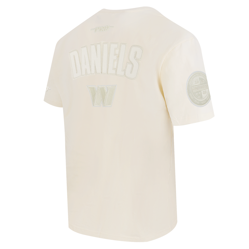 NFL WASHINGTON COMMANDERS JAYDEN DANIELS #5 NEUTRAL PNN T-SHIRT EN JERSEY DE COTON À ÉPAULES TOMBANTES POUR HOMME (COQUILLE D'ŒUF)