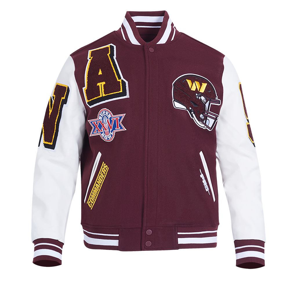 NFL WASHINGTON COMMANDERS MASH UP MEN'S RIB WOOL VARSITY JACKET (WINE/WHITE)