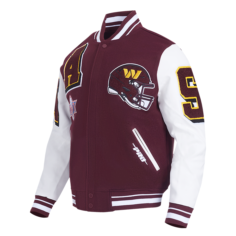NFL WASHINGTON COMMANDERS MASH UP MEN'S RIB WOOL VARSITY JACKET (WINE/WHITE)