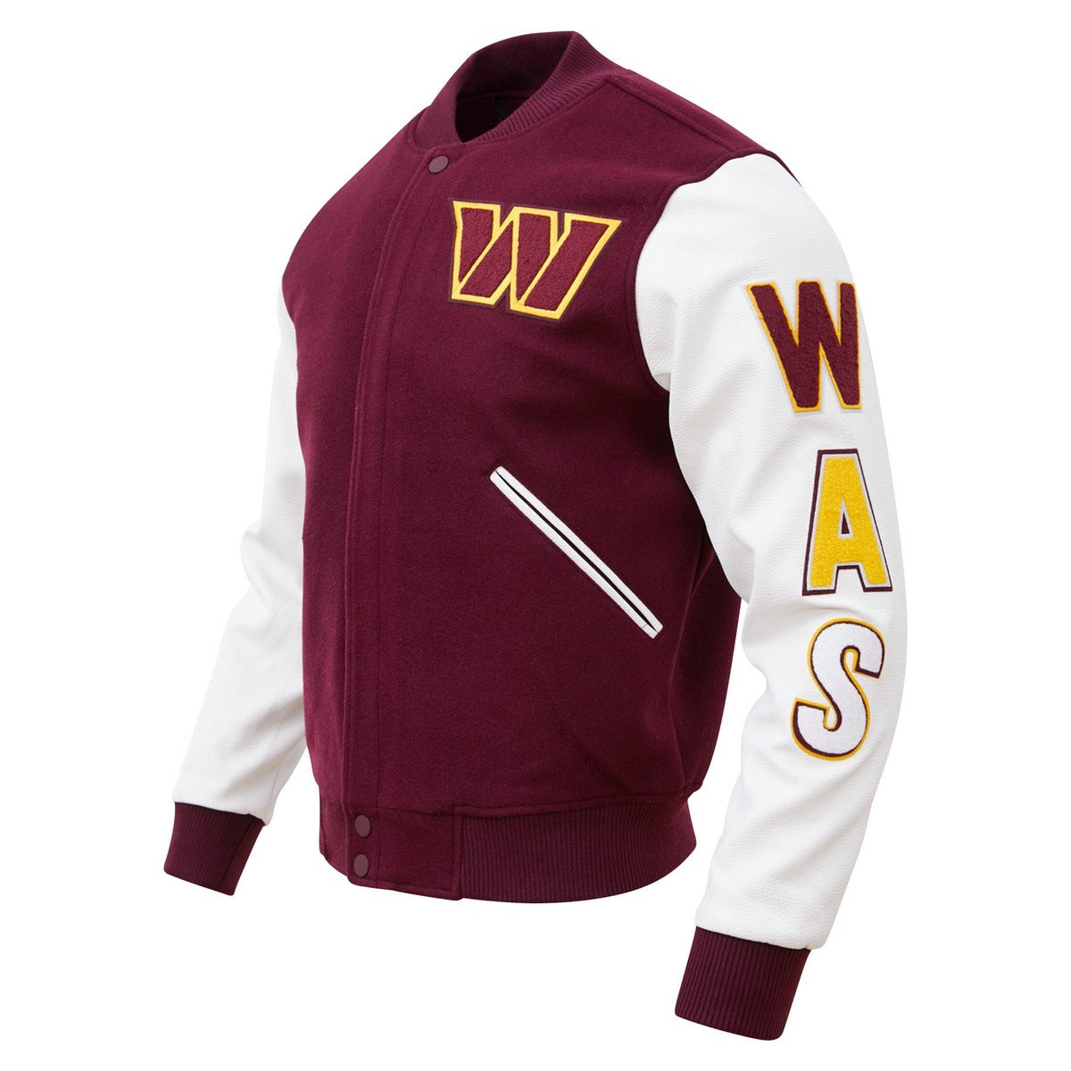 NFL WASHINGTON COMMANDERS CLASSIC BLOUSON COLLÉGIAL EN LAINE POUR HOMME (LIE-DE-VIN/BLANC)