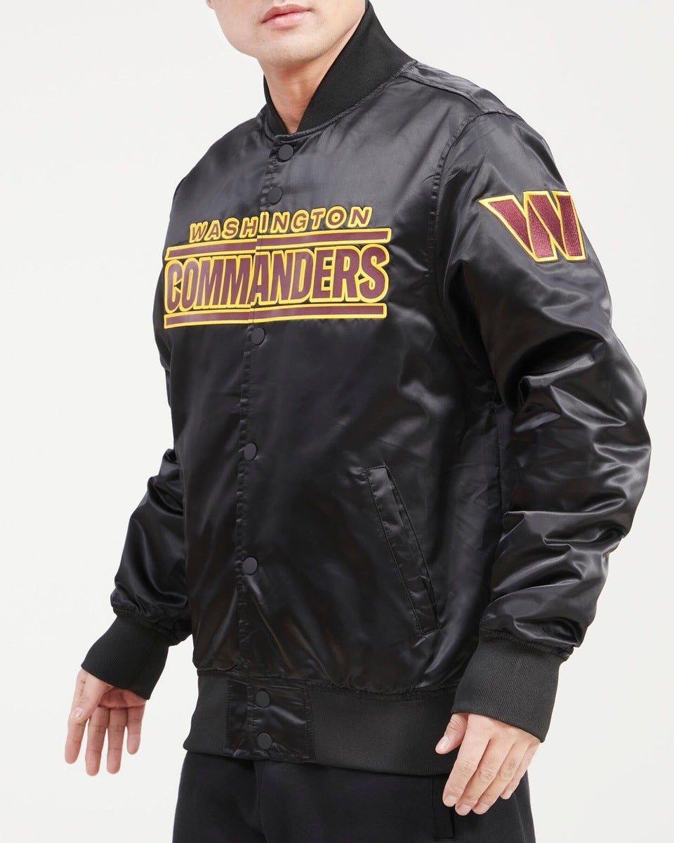 NFL WASHINGTON COMMANDERS BIG LOGO MEN'S SATIN JACKET (BLACK)